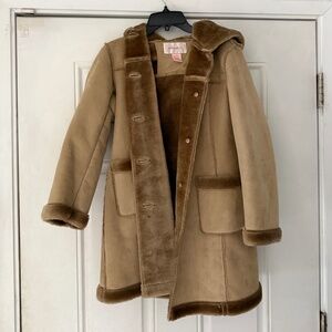 Soft Xhilaration Tan Teddy long furry women’s trench stylish Coat with Hood with